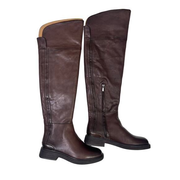 Franco Sarto Brown Leather Over The Knee Riding Boots 7.5M Wide Calf Battina - Picture 1 of 16